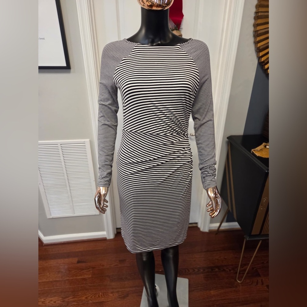 Banana Republic Black and White Striped Long Sleeve Dress